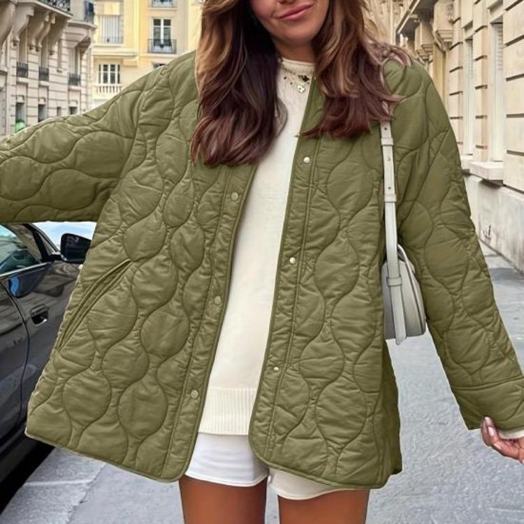 Jachetă puffer matlasată ușoară pentru femei, de iarnă, casual, outerwear, cu mânecă lungă, nasturi, căptușită, cu buzunare