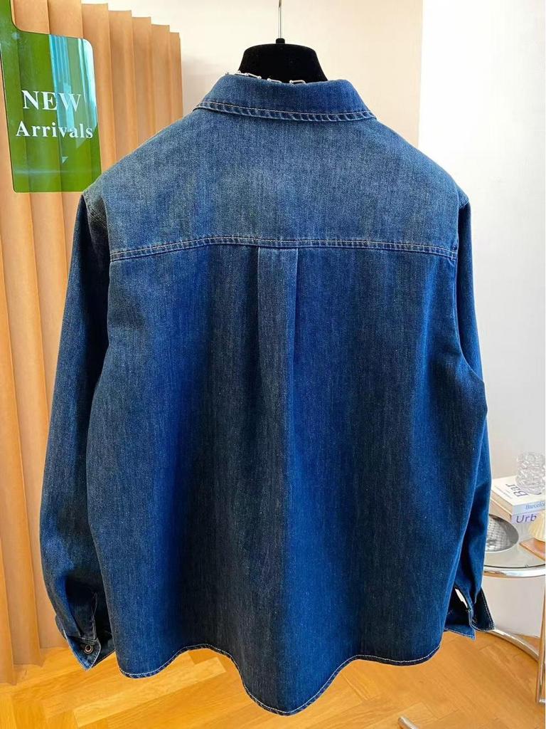 Korean Women's Loose Fit Blue Denim Long-Sleeve Shirt - Early Spring 2026
