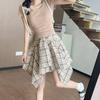 Irregular Retro Plaid Skirt Women's Summer New Thin Drape A-word Skirt High Waist Shirt Short Skirt