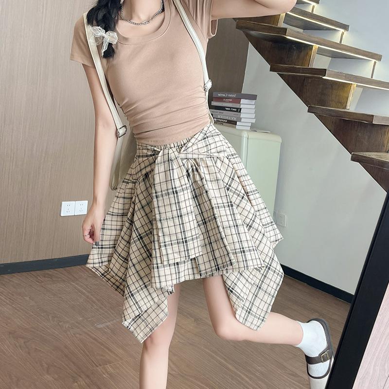 Irregular Retro Plaid Skirt Women's Summer New Thin Drape A-word Skirt High Waist Shirt Short Skirt