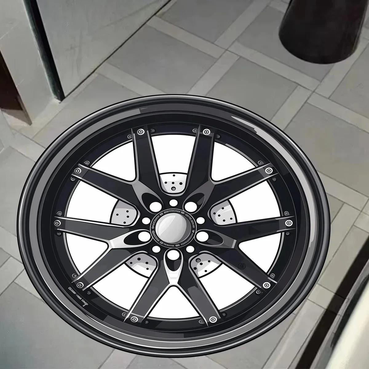 Инновационный коврик для пола в форме шины, противоскользящий большой круглый ковер для автолюбителей, идеальный коврик для спальни мальчика, домашний декор Diameter 60cm(23in)