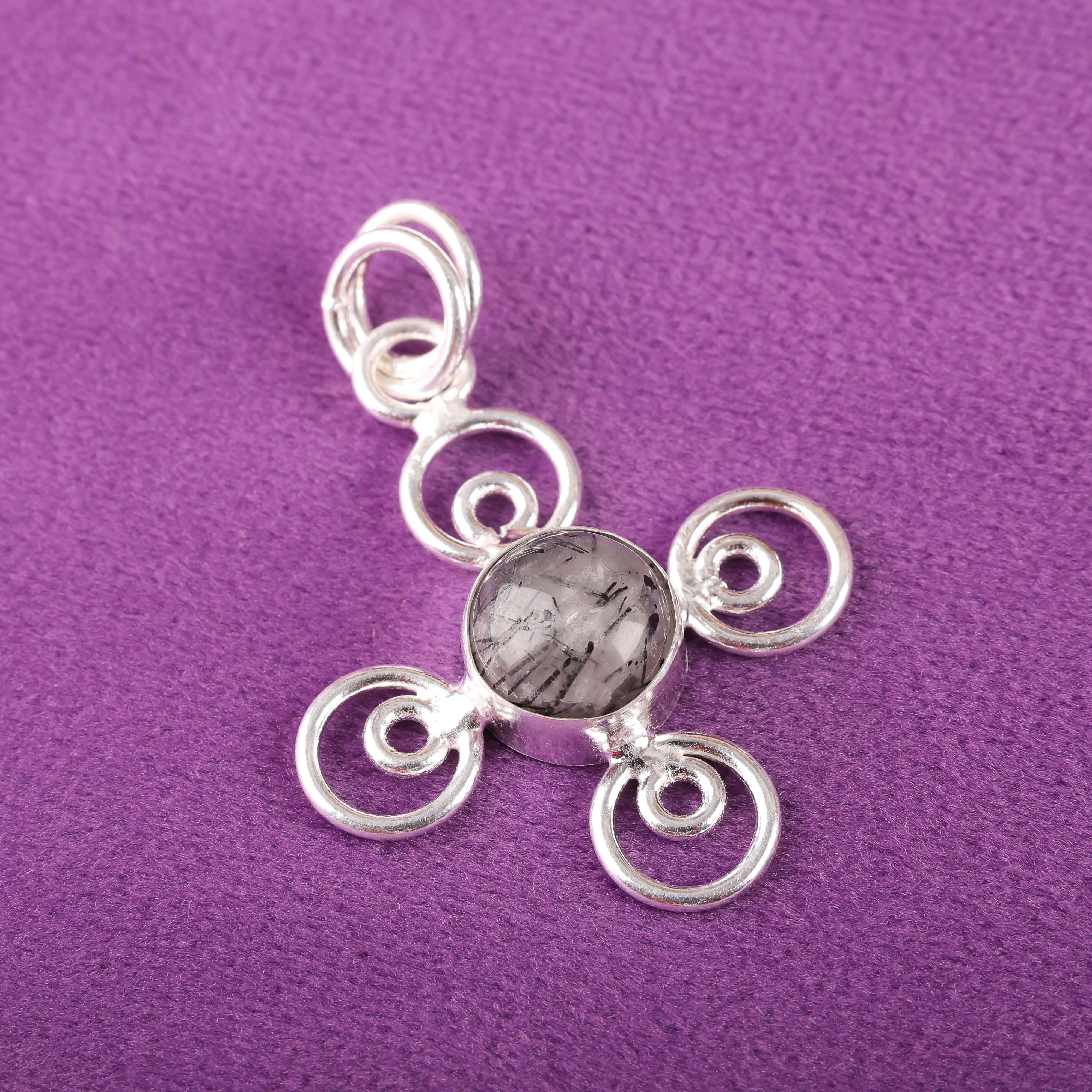 

Украшения с черным рутилом, Подвеска из драгоценного камня из стерлингового серебра 925 пробы, Подвеска ручной работы, На День памяти 1.57 Inches чёрный