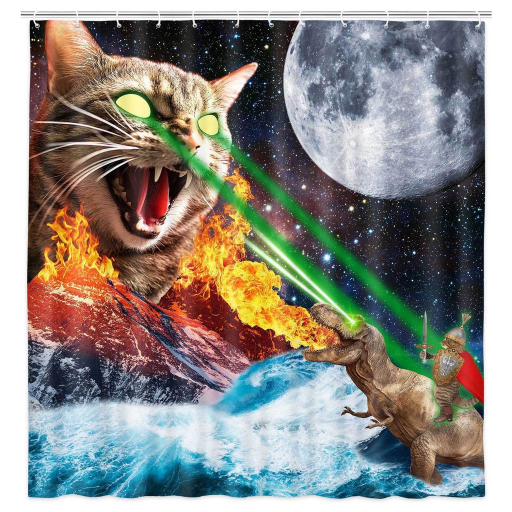 Duschvorhang Katze Lustiges Muster Badezimmervorhang Polyester Trennvorhang Wasserdicht und Schimmelresistent Heimdekoration