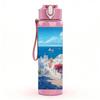 1PC Santorini Blue White Building Print 750ml Color Plastic Sports Water Bottle Leakproof Flip Straw Lid Suitable for Sports Office Home Use