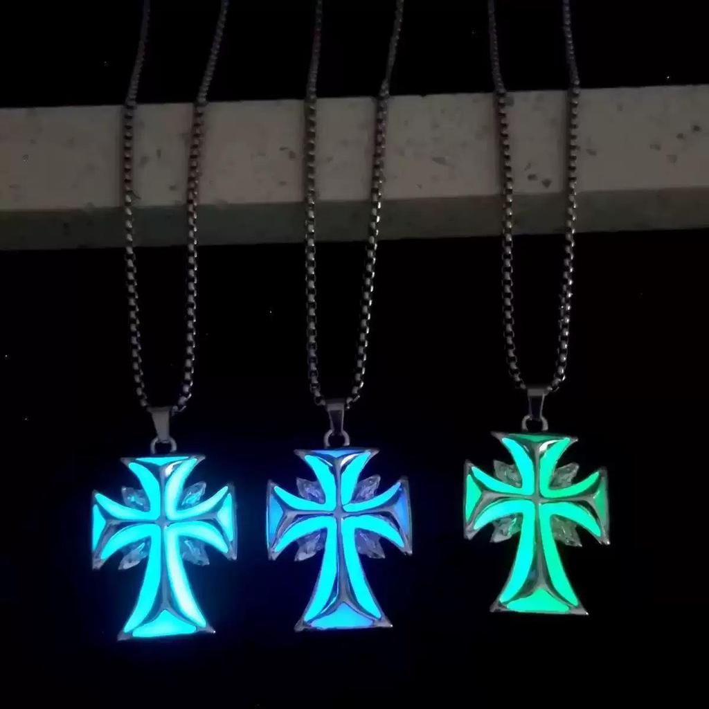 Trendy Luminous Cross Necklace - Men's European & American Hip Hop Street Style