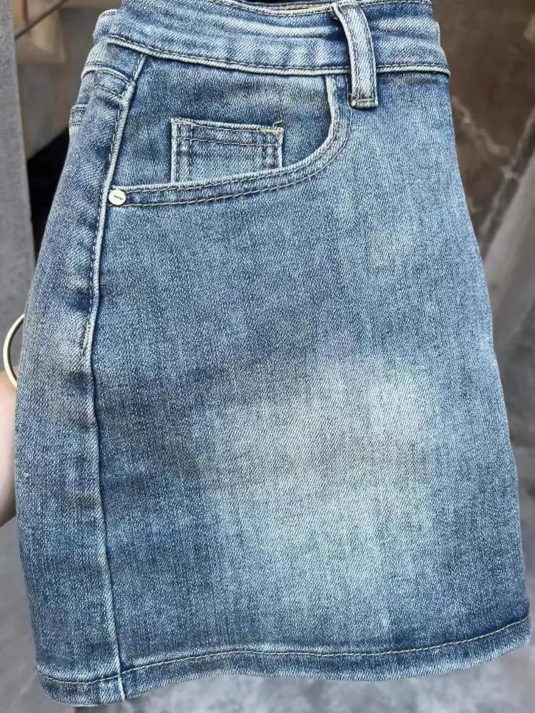 Women's High-Waist Denim Mini Skirt - Retro Slimming Hip-Hugging Design, Anti-Exposure, Summer Style