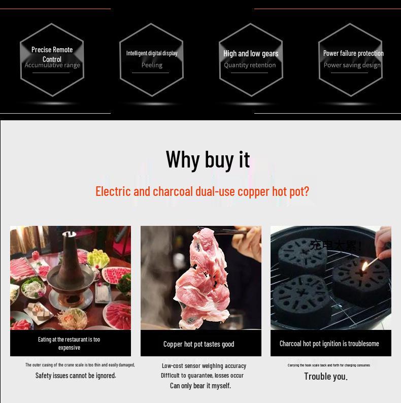 Elektrischer Lila Kupfer Doppelnutzungs-Hot Pot: Einstellbare Temperatur Shabu-Shabu Lamm Hammelfleisch Holzkohle und Plug-in Warmhalte Kupfertopf für den Heimgebrauch