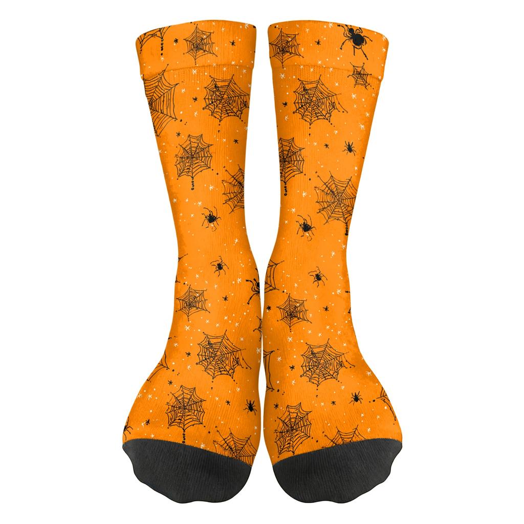 Unisex Breathable Mid-Calf Socks Halloween Pumpkin Pattern Comfortable Stretch Fit Athletic Socks for Everyday Wear