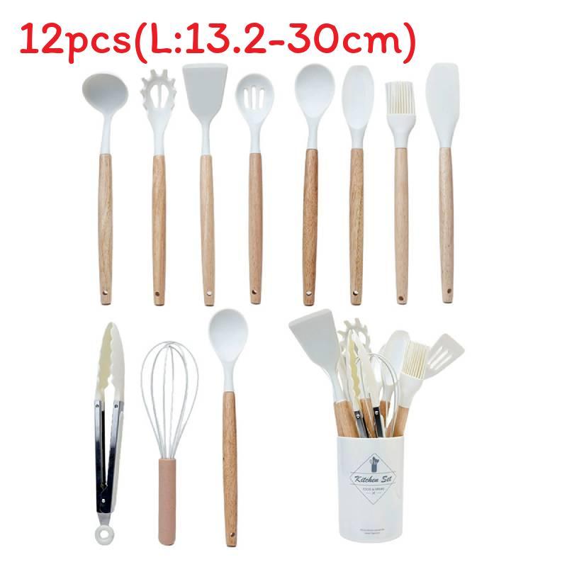 Silicone Kitchen Utensil Set With Wooden Handles For Nonstick Cookware And Heat Resistance