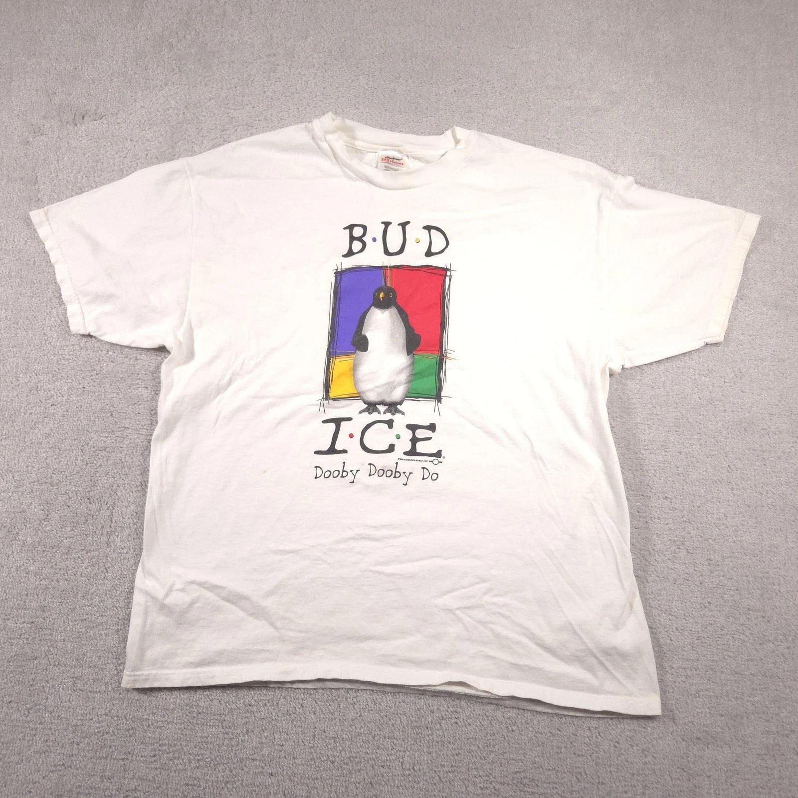 

Vintage Bud Ice Shirt Mens XL White Penguin Dooby Dooby Do Beer Promo 90s Tee 100