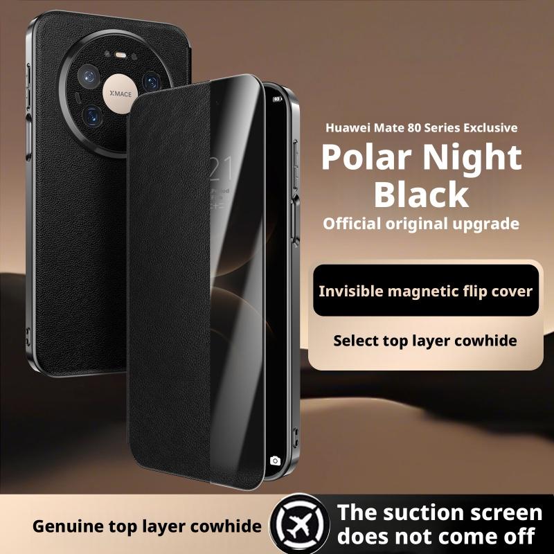 Luxury Genuine Leather Smart Window Case For Huawei Mate 80 Pro Max Official Texture Magnetic Suction Hands-free Flip Case Cover Genuine Leather&Huawei Mate 80
