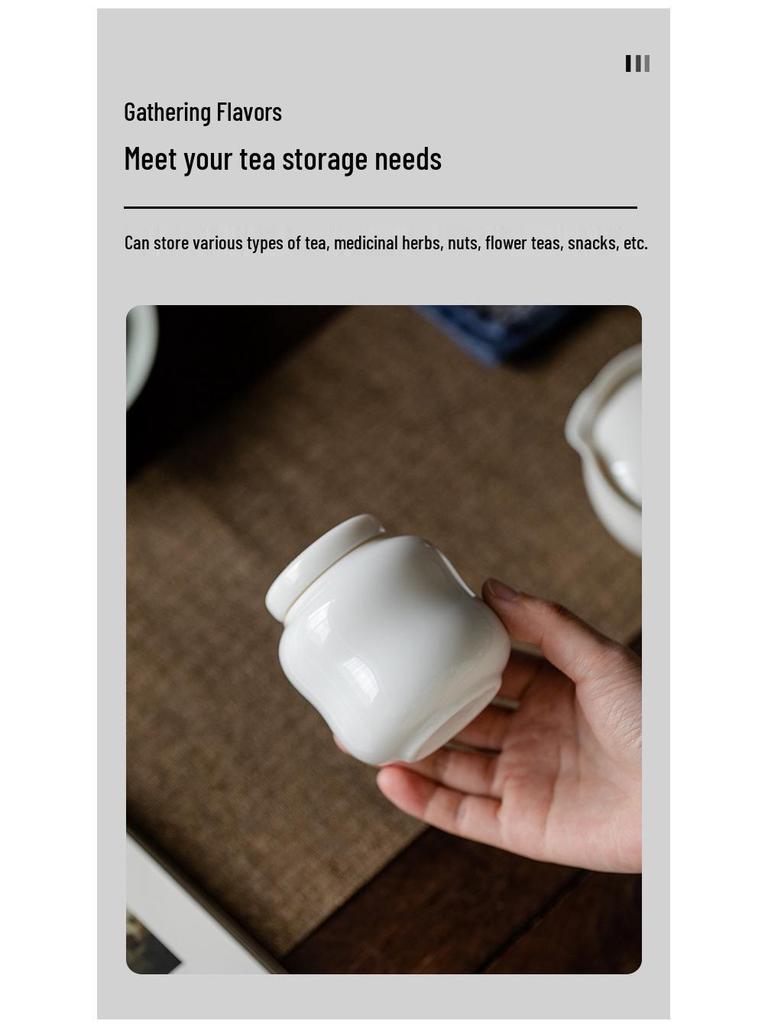 High-End White Porcelain Tea Storage Canister - Exquisite, Sealed, Portable Small Container 