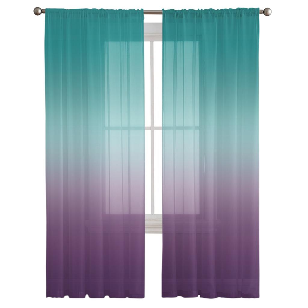 Cyan Turquoise Purple Gradient Sheer Curtains For Living Room Bedroom Tulle Window Drapes For Kitchen Decoration
