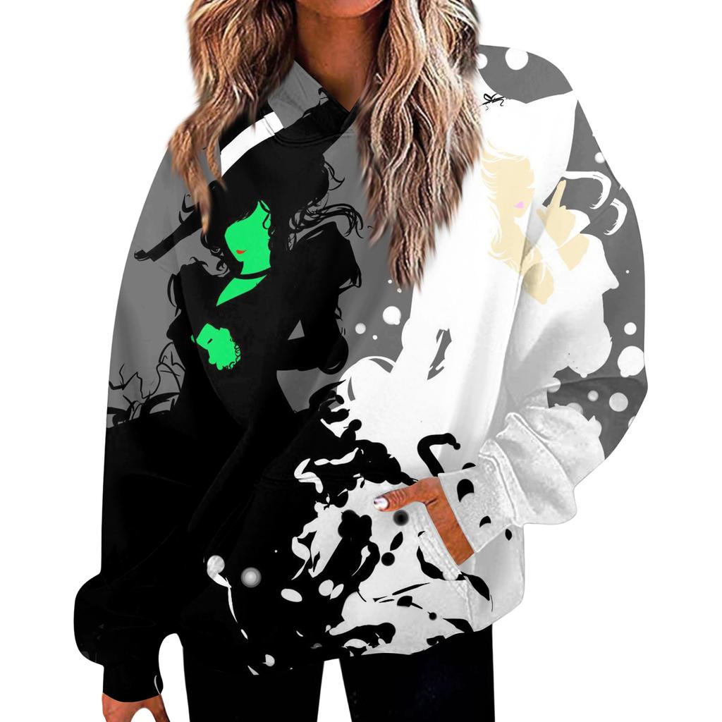 Women's Casual Fashion Witch Print Long-Sleeve Hooded Sweatshirt With Pockets