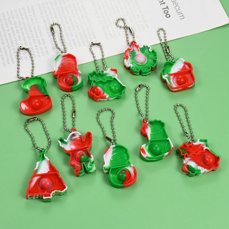 10/20/30pcs Christmas Pop Keychain Santa Snowflake Xmas Tree Hanging Ornaments Christmas Home Decoration New Year Party DIY Gift