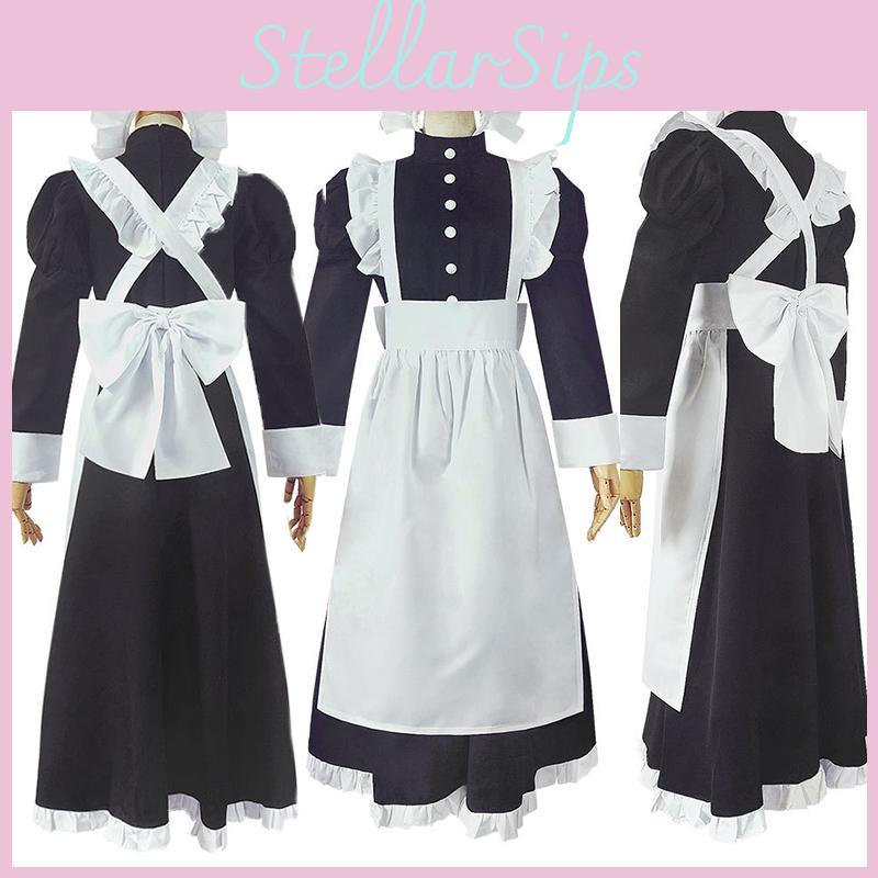 Britisches langes Dienstmädchen-Outfit Herren Damen Spitze Cosplay Kleid Kostüm Halloween