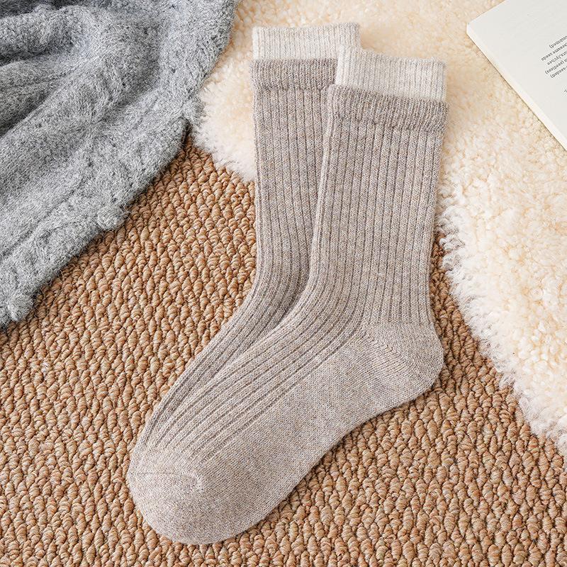 Wool Socks Children'S Stacking Socks Season Warm Color Matching Double-Layer Mouth Piled And Thickened Winter Retro Medium Tube Socks Women