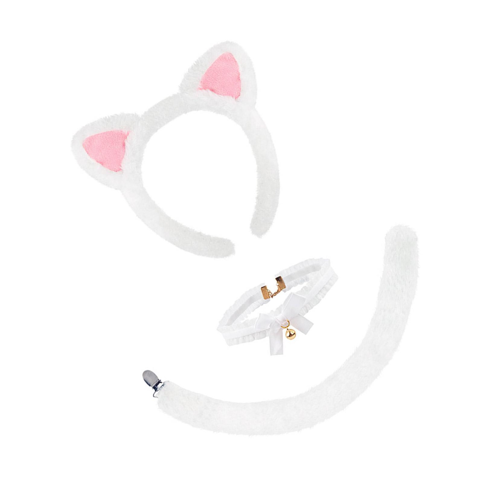 3/4pcs Cats Costumes Cosplay Cats Ears Headband Bells Choker Tail Tutu Halloween Animal Fancy Costume Accessories Kit 2