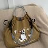 2024 Japanese-Style Cute Dog Embroidered Nylon Eco-Friendly Shoulder Shopping Bag