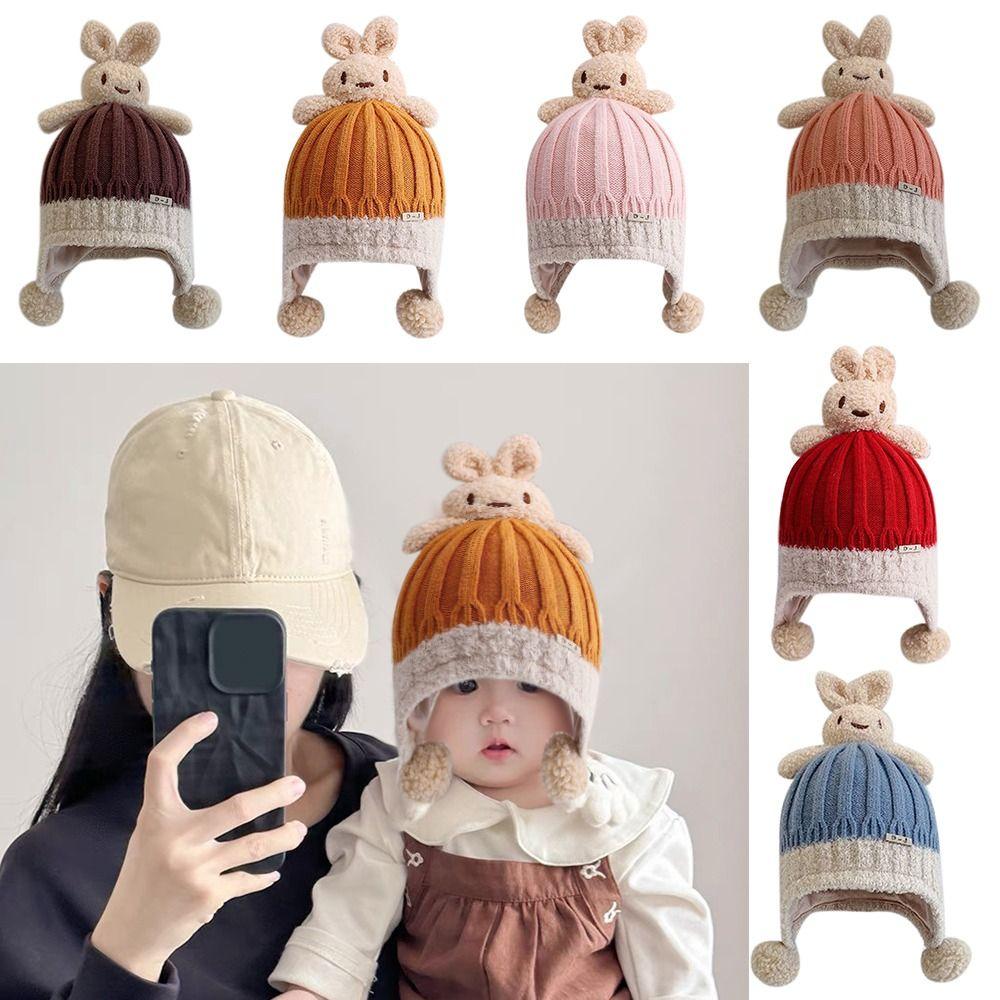 

Hip Hop Hat Ear Protection Hat Warm Baby Children Beanie Caps Knitted Hat Pullover Hat Outdoor кавовий