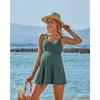 CHARMLEAKS Women Maternity Swimsuit Ribbed Pregnancy Swimwear Front Cross Supportive Swim Dress Cute Bathing Suit
