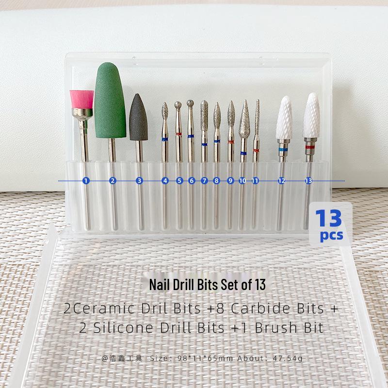 Tungsten Steel Nail Drill Set with Ceramic Grinding Heads for Cuticle Removal and Nail Polishing