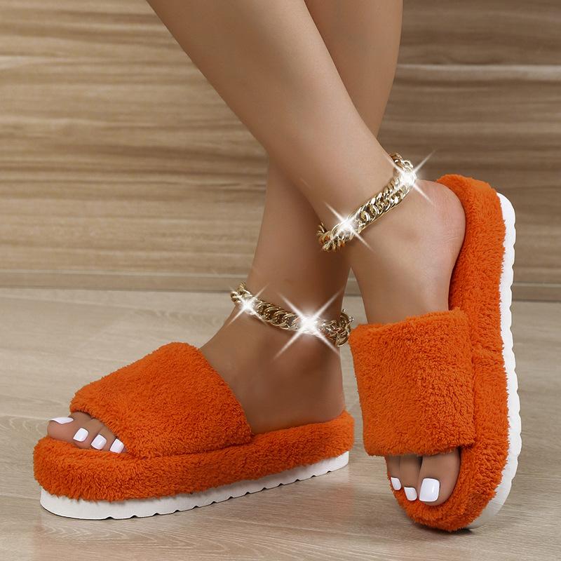 2025 Fall/Winter New Thick Sole Flat Wool Slippers Large Size Home Solid Color Fashion and Comfortable Wool Slippers in stock