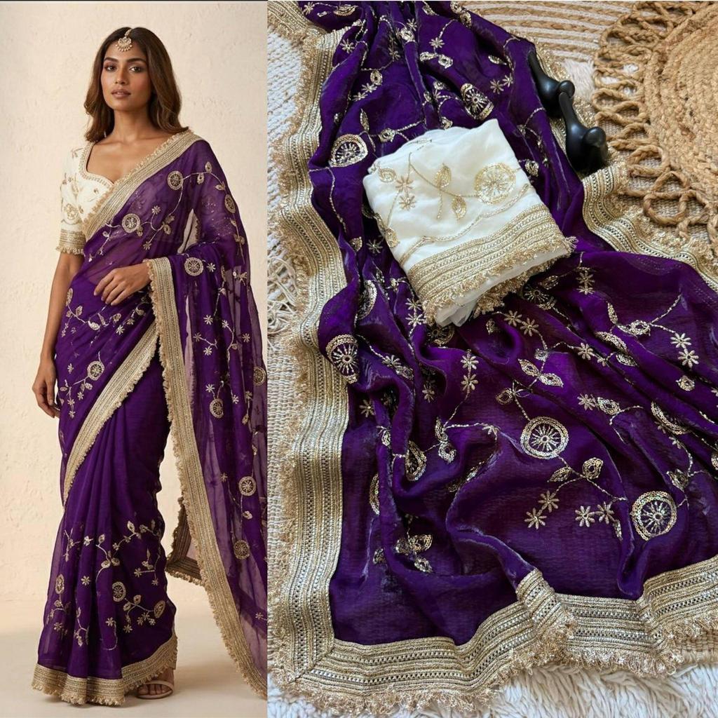 Premium Soft Fendy Satin Silk Saree with Embroidery & Cutwork Border