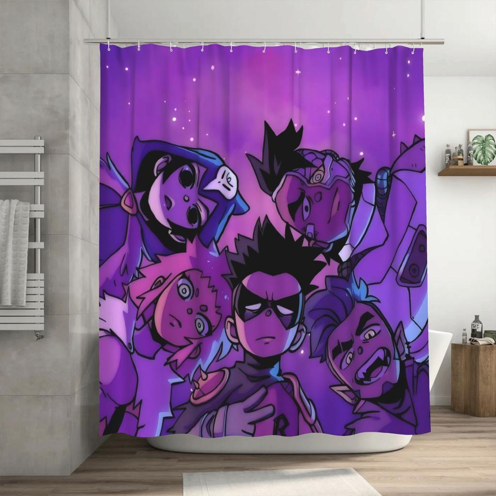 Young Warrior Anime Character Shower Curtain - Removable Polyester Bathroom Decor with Vibrant Starry Night Design, Machine Wash