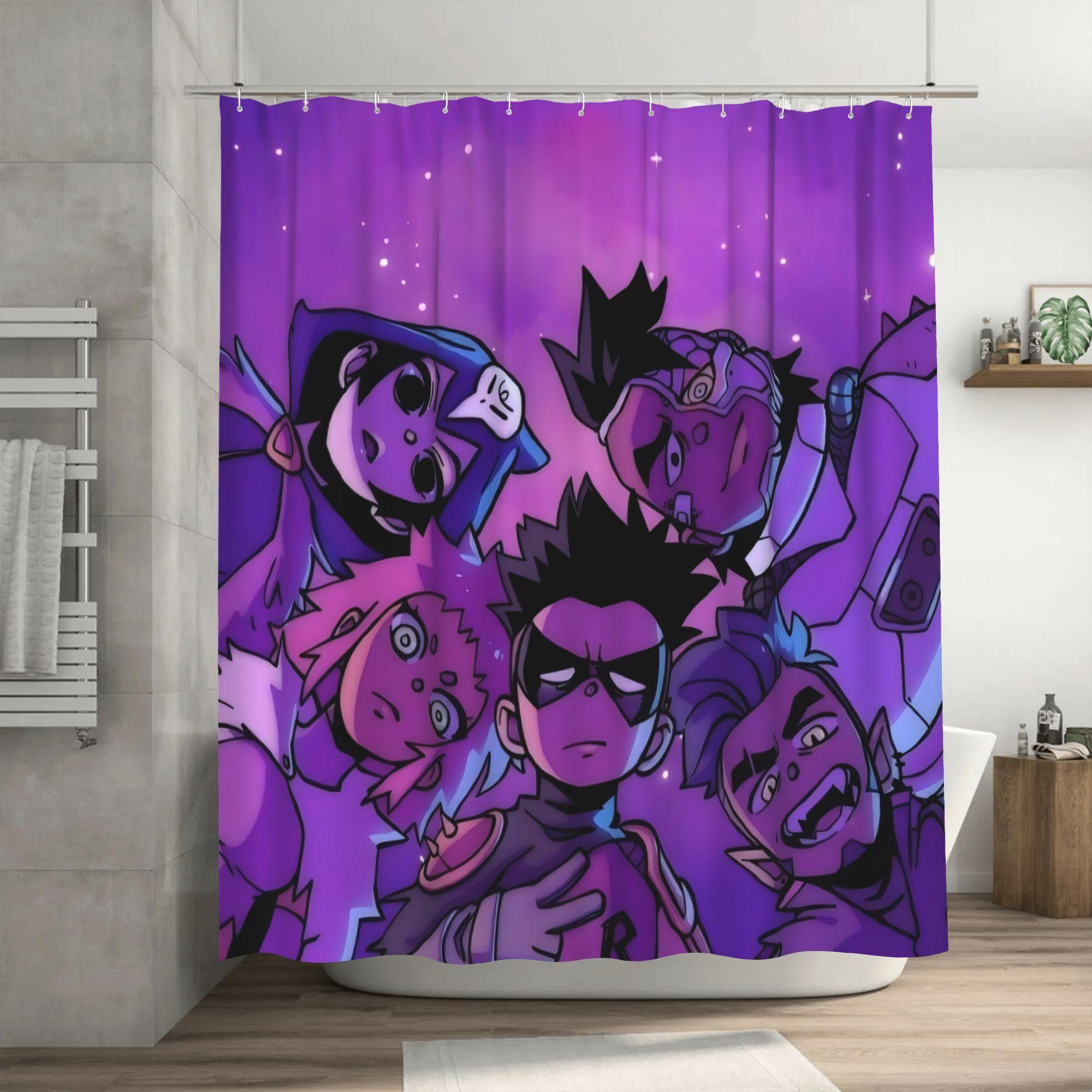 

Young Warrior Anime Character Shower Curtain - Removable Polyester Bathroom Decor with Vibrant Starry Night Design, Machine Wash 90x180cm