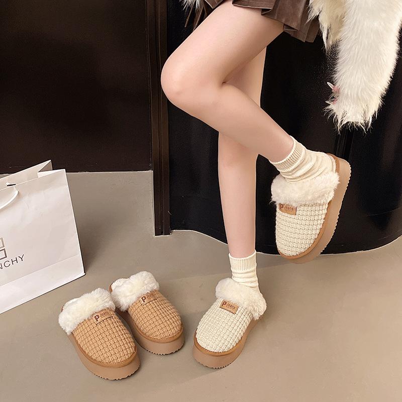 Mao Mao Slippers Women's Outer Wear 2025 Autumn and Winter New Outer Wear Thick-bottomed Piled Cotton Slippers Spot