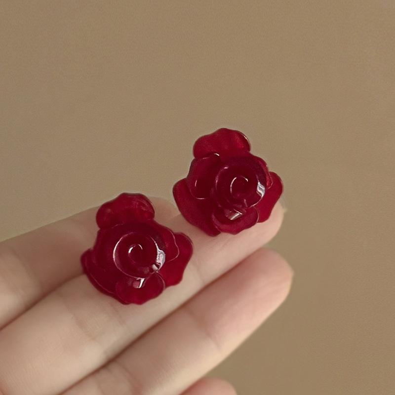 Акола Красные Серебряные Иголки Ретро Цветочные Серьги - Романтичные и Элегантные Французские Высококлассные Новогодние Серьги для Женщин 5# Silver Needle-Red Flowers красный