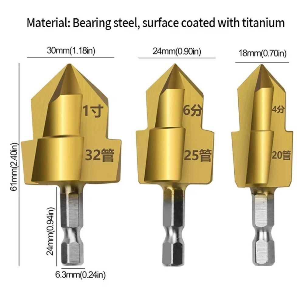 Hexagonal Handle Pipe Reaming Drill Bits Three Blade Plumbing Pipe Reamer Holes Shaping
