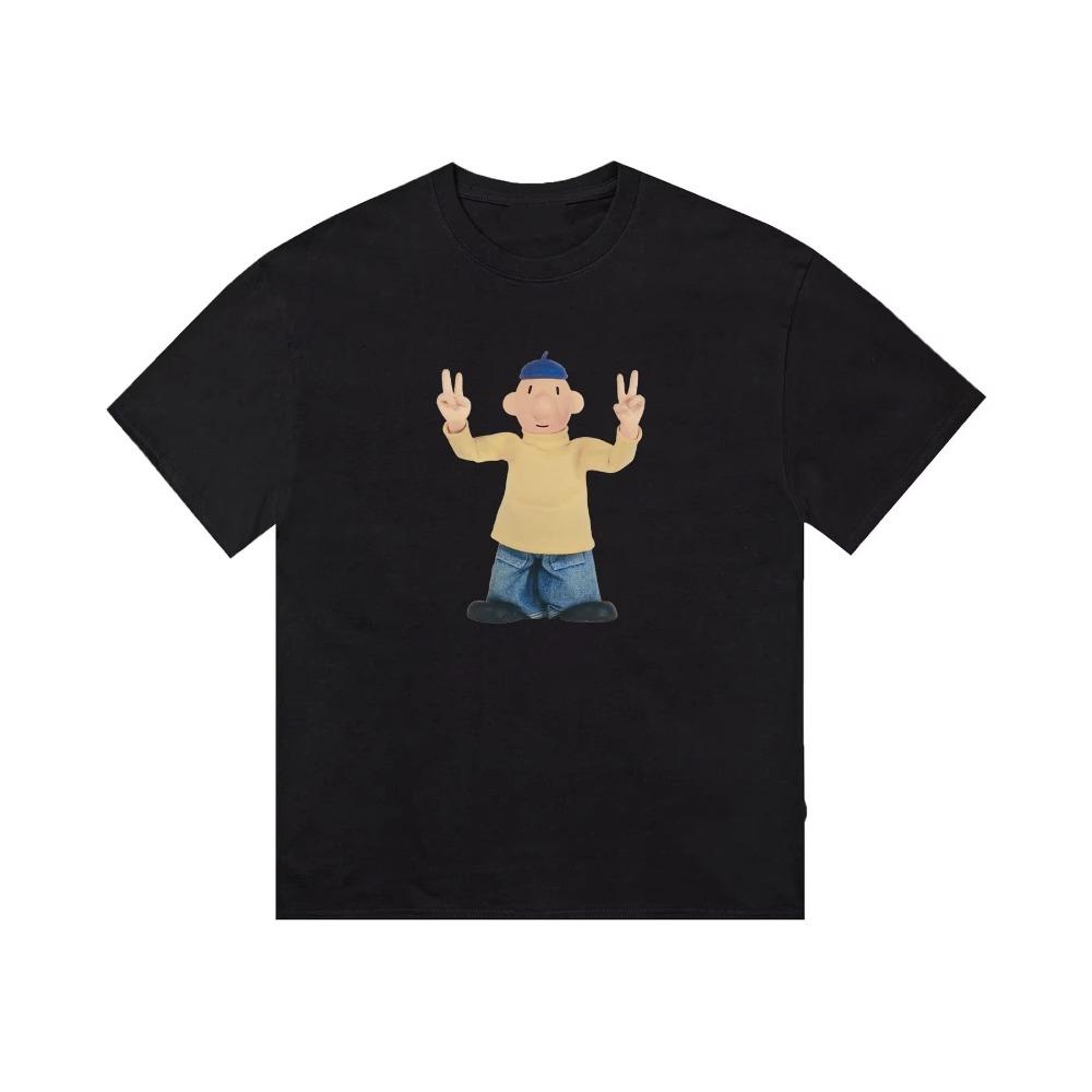 Fun Cartoon Character Pattern T-shirt Fashion Trend Short Sleeve Crew Neck Street Wear Unisex Cotton T-shirt