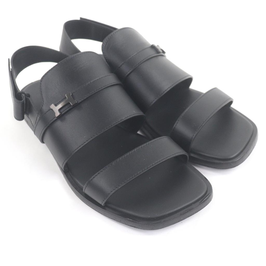 Very Good HERMES Sandals Giacomo H Logo Metal Strap Black Leather Mens 43 Used