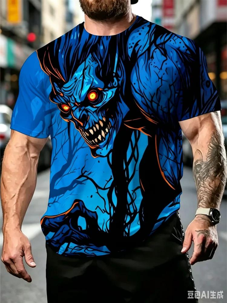 2026 Fashion New Demon Monster Graphic T Shirt for Men 3D Cartoon Printed Short Sleeve Tops Funny T-shirt Men's Streetwear