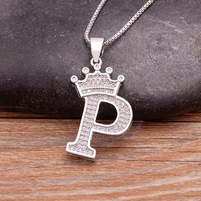 Nidin Luxury A-Z Crown Alphabet Pendant Chain Necklace Punk Style Lucky Initial Name Jewelry Fine Party Wedding Birthday Gift