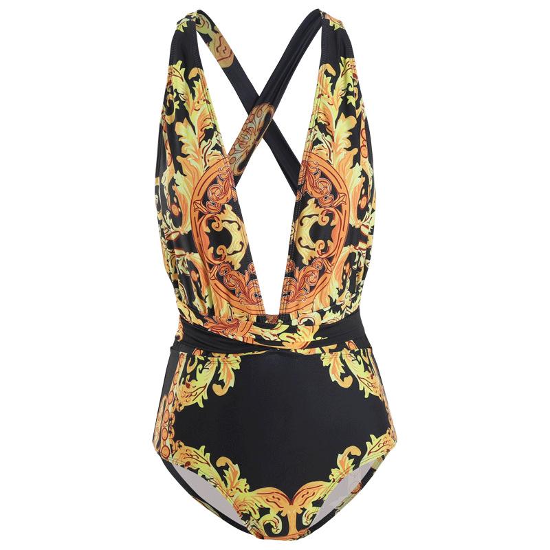 

Европейско-американский ретро-стиль, слитный купальник с глубоким V-образным вырезом и длинной накидкой XL