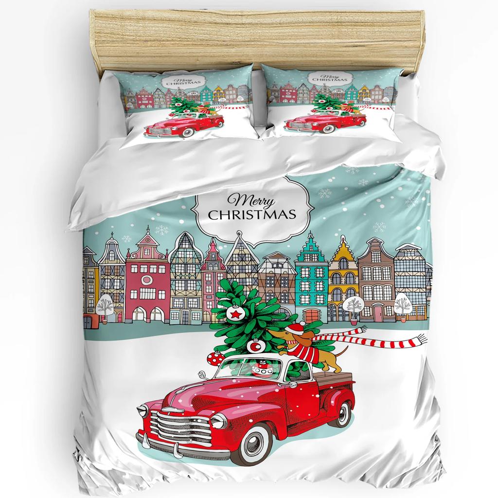 Winter Themed Snowman Christmas Tree Duvet Cover Bed Bedding Set Home Quilt Cover Pillowcases Bedroom Bedding Set No Sheet