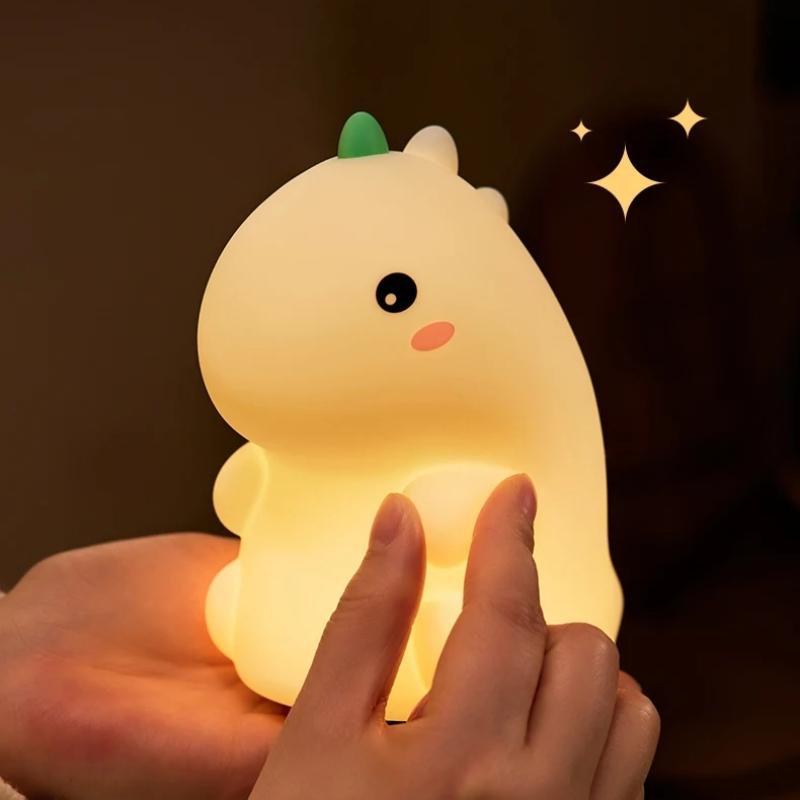 LED Night Light Dinosaur Silicone Night Lamp USB Rechargeable Timing Bedside Table Lamp Room Decor Kids Baby nightlight Gift
