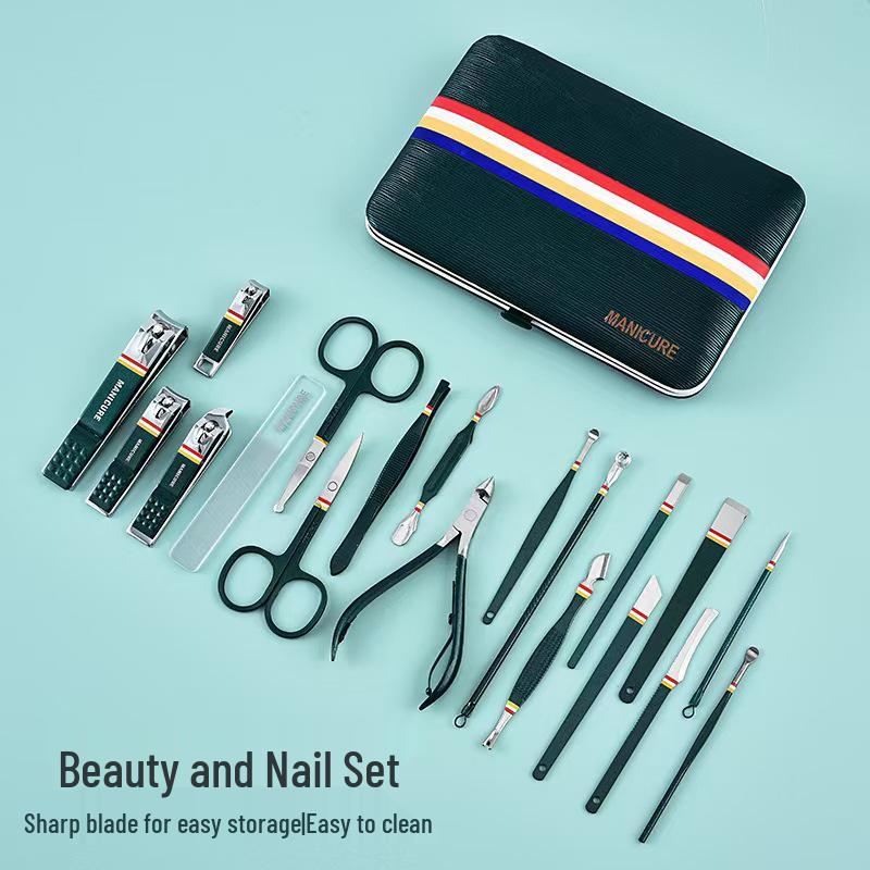 19-Piece Premium Stainless Steel Manicure Set with Eagle Beak Nail Clippers