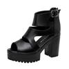 Small Size 32-43 Elegant Chunky Platform Shoes Women Summer 2025 Black Leather Block High Heels Gladiator Sandals Office Mother