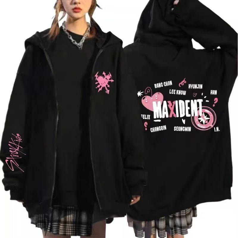 Sudadera con capucha con cremallera con estampado Stray Kids Kpop Maxident Estilo coreano Y2