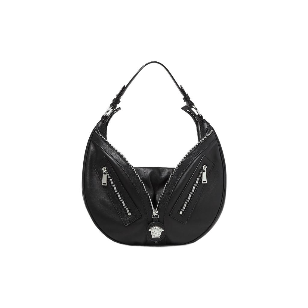 New VERSACE Cow Leather Crescent Bag Handbag, Shoulder Bag Women's Black 1007679-1A05878-1B00P