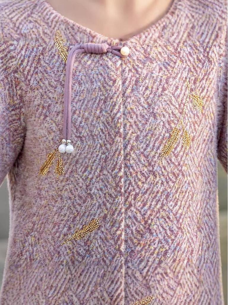 Spring Arrival - Chinese Style Embroidered Mink Velvet Jacket for Middle-Aged & Elderly Women