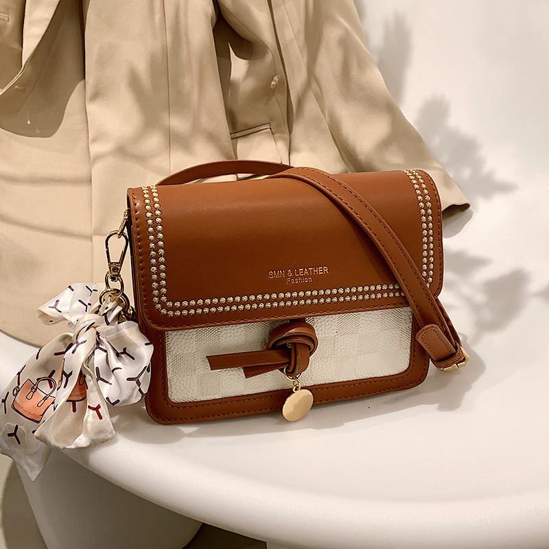 2024 New Color Block Women's Shoulder Bag Ins Fashion Plaid Scarf Crossbody Bag