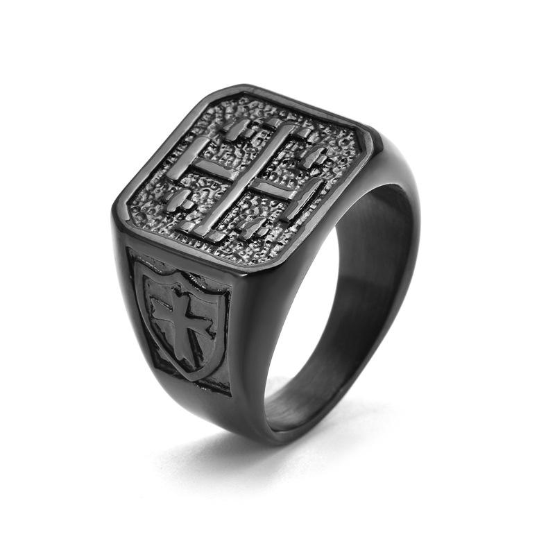 Crusader Jerusalem Cross Ring for Men Stainless Steel Rings Vintage Jewelry