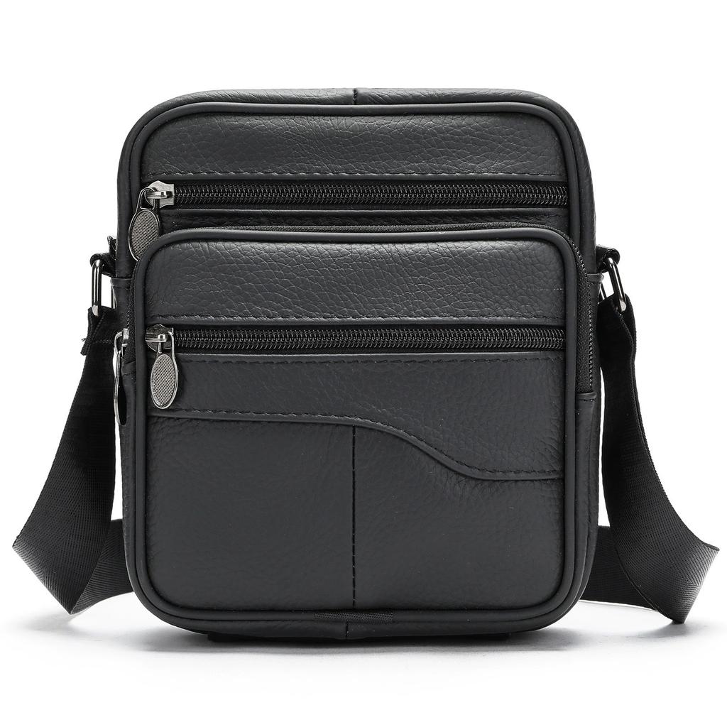 Retro pánská crossbody taška z pravé kůže, Malá taška přes rameno s více zipy na telefon, peněženku, pro každodenní cestování