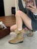 Khaki Tall Boots Autumn Folding Boots Women's 2025 New Thin and Tall Small Spice Girls Short Boots