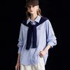 Wudao 100% Cotton Intellectual Style Knit Shawl & Striped Shirt Set